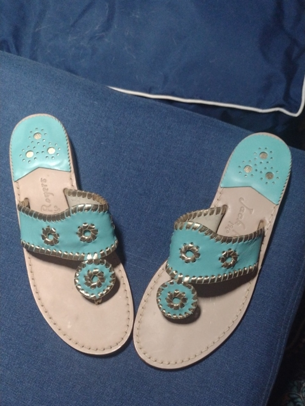 Jack Rogers Turquoise Sandals with Gold Accents
